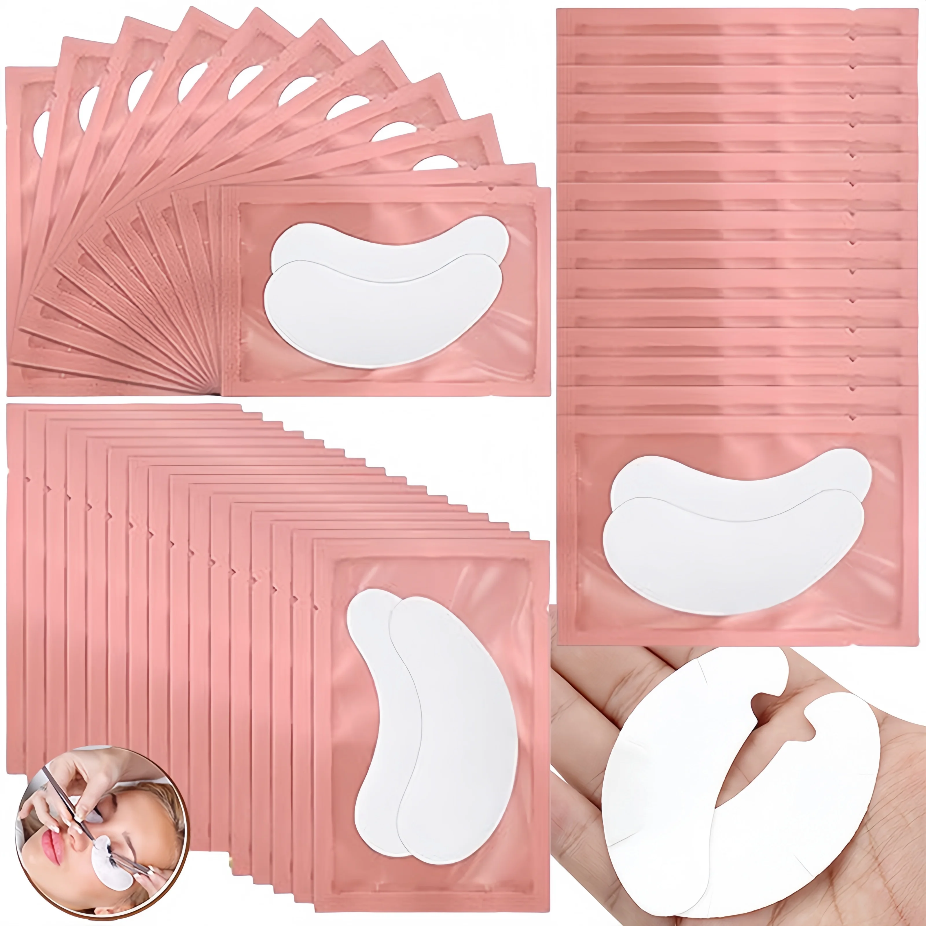 100 Paar rosa Hydrogel-Augenklappen, Wimpernverlängerung, natürliche, fusselfreie Gel-Pads unter den Augen, Wimpernverlängerungszubehör und Beauty-Tools – Detail 1