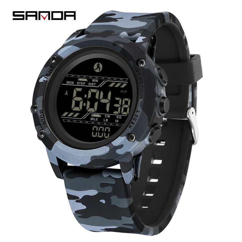 Fashion Sanda 2180 Student Electronic Multifunctional Camouflage Alarm  Sports Luminous Calorimeter Step Counting Digital Watch