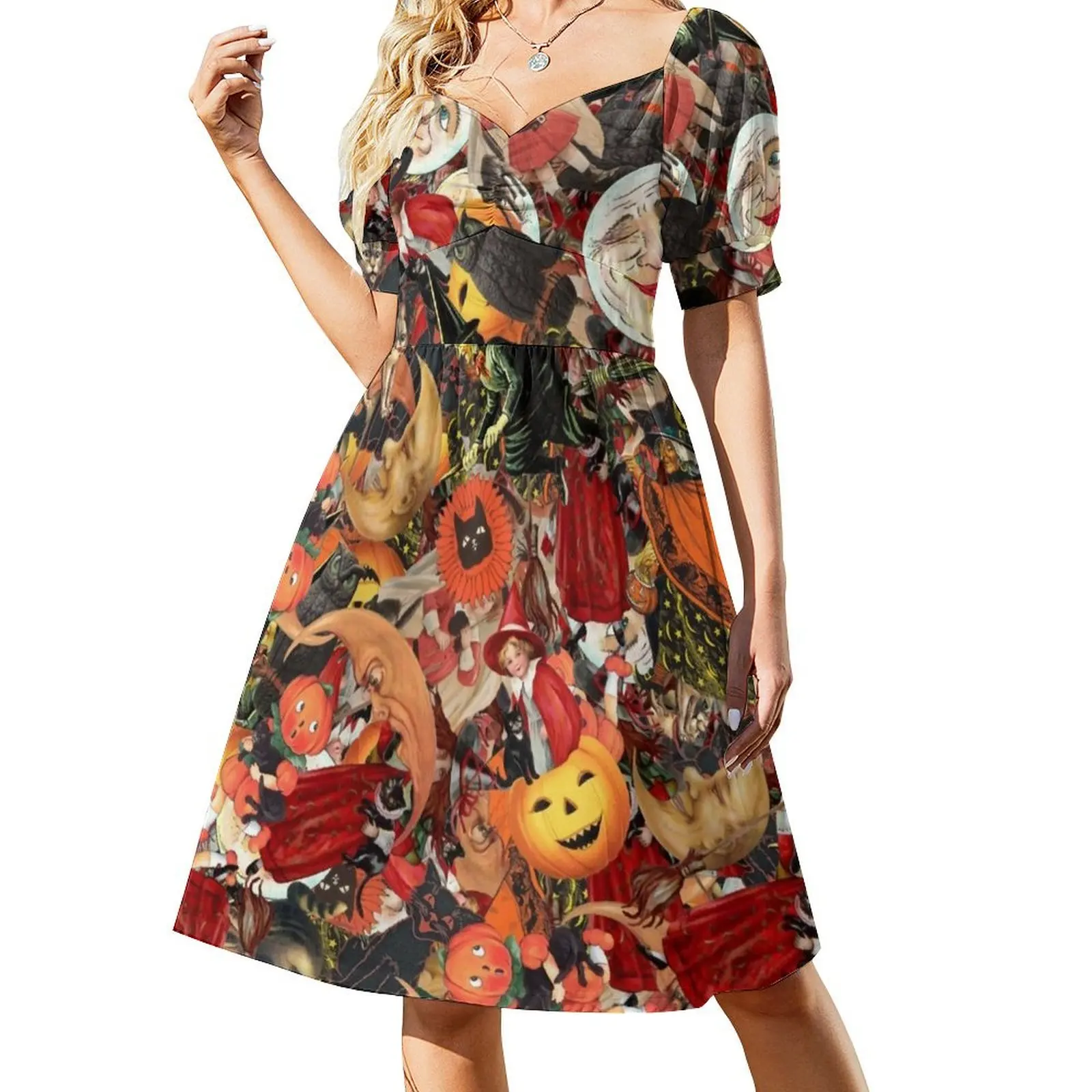 Vintage Halloween Collage Short Sleeved Dress Summer women's clothing summer dresses ladies 2025 women evening dress Dress