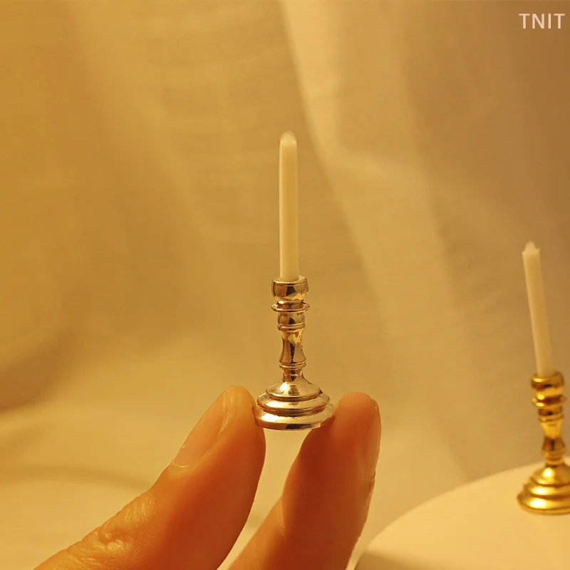 

[J] 1Pair 1:12 Dollhouse Miniature Candle Holder Candlestick Candelabra Model Home Decor Toy Doll House Accessories