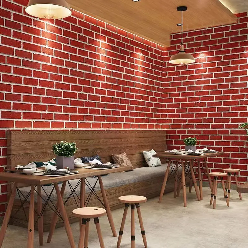 Retro Red Brick and Blue Brick Wallpaper Non-Self Adhesive Antique Style 3D Textured Stone Wall Paper for Restaurant and Dining