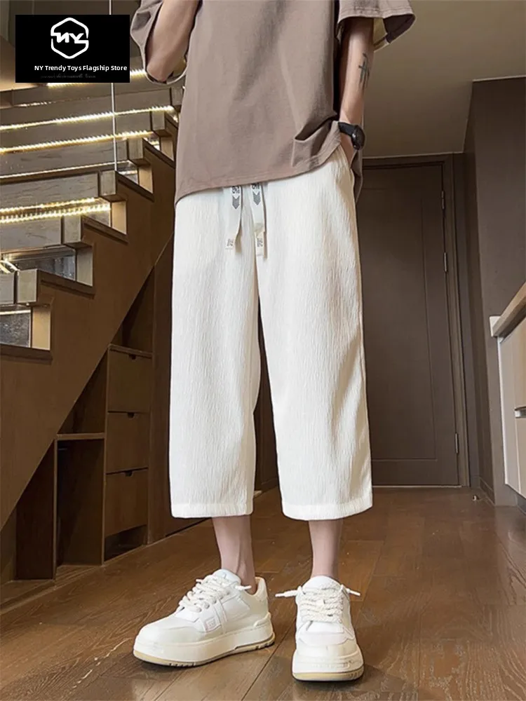 

NY Trendy Ice Silk Seven-Five Pants Men's Summer Thin American Retro Drape Casual Six-Five Pants Loose Straight Rope Waist