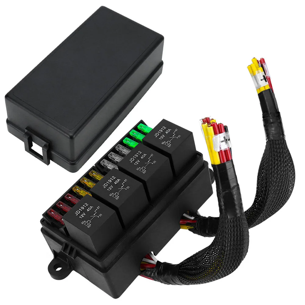 Newest Sale Plastic Metal 12V Fuse Relay Box Pre-Wired Fuse And Relay Box With 4 Relay 12 Way ATC/ATO4735 Accessories