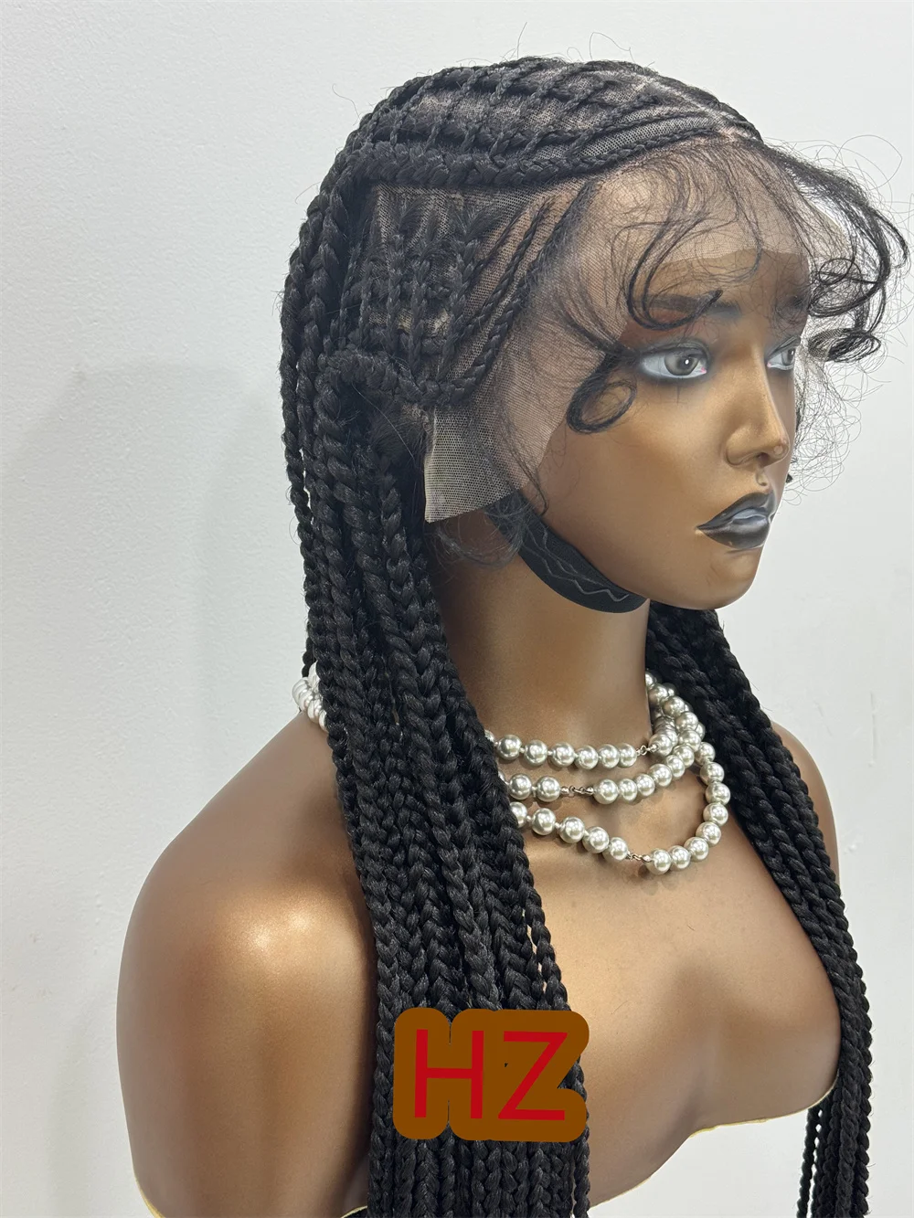HZ-صندوق الذرة الاصطناعي شعر مستعار مضفر للنساء السمراوات ، دانتيل كامل ، شعر مستعار مجدول بشعر طفل ، شعر مستعار آلهة بدون عقدة