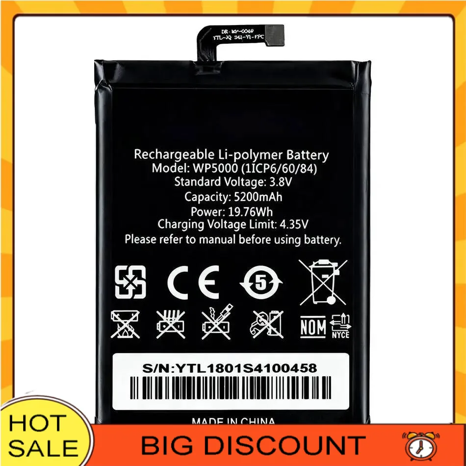 

Mobile Phone Battery For Oukitel WP5000 Long-Lasting Reliable Power Supply 5200Mah