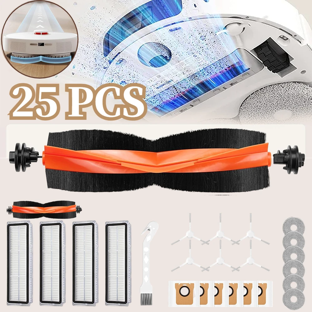Wysokiej jakości zestaw 25 akcesoriów do wymiany części w odkurzaczach, wytrzymałe części zamienne do modeli Xiaomi X20+/X10 Plus/X20 Plus oraz Dreame L10s Pro Ultra, niezbędne narzędzie do codziennej