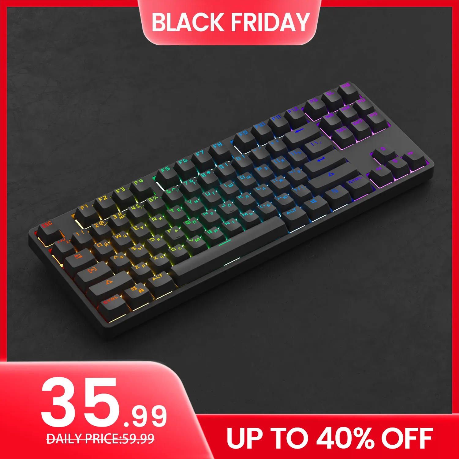 

Akko 5087S Wired Keyboard Black ANSI Russian TKL 87 Keys OEM Profile RGB Backlit Wired Keyboard for Office Gaming