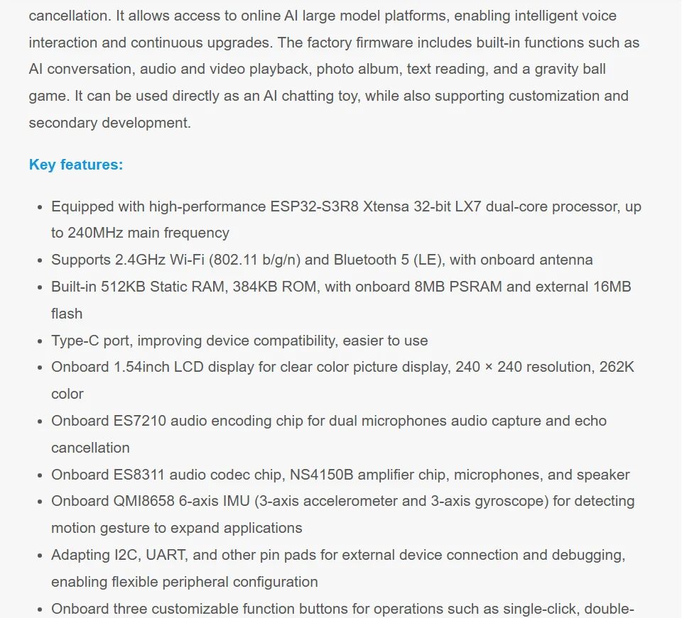 ESP32-S3 1.54inch LCD Display Development Board,240×240 Resolution,262K Color, Supports Dual Microphones, 2.4GHz Wi-Fi And BLE 5