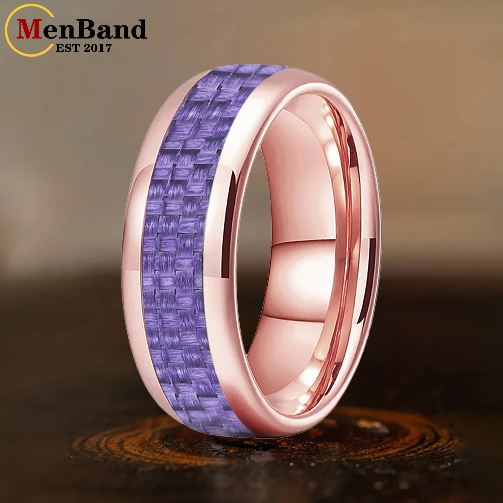 

MenBand 4/6/8mm Tungsten Ring for Men Women Engagement Wedding Band Purple Carbon Fiber Inlay Dome polishing Comfort Fit