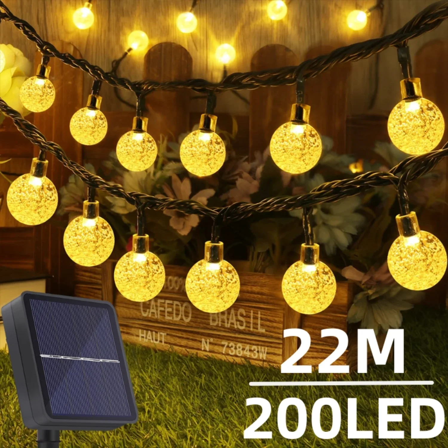 

200 LED Solar String Lights, Waterproof Crystal Globe Festoon Fairy Lights for Outdoor Garden, Christmas Decor