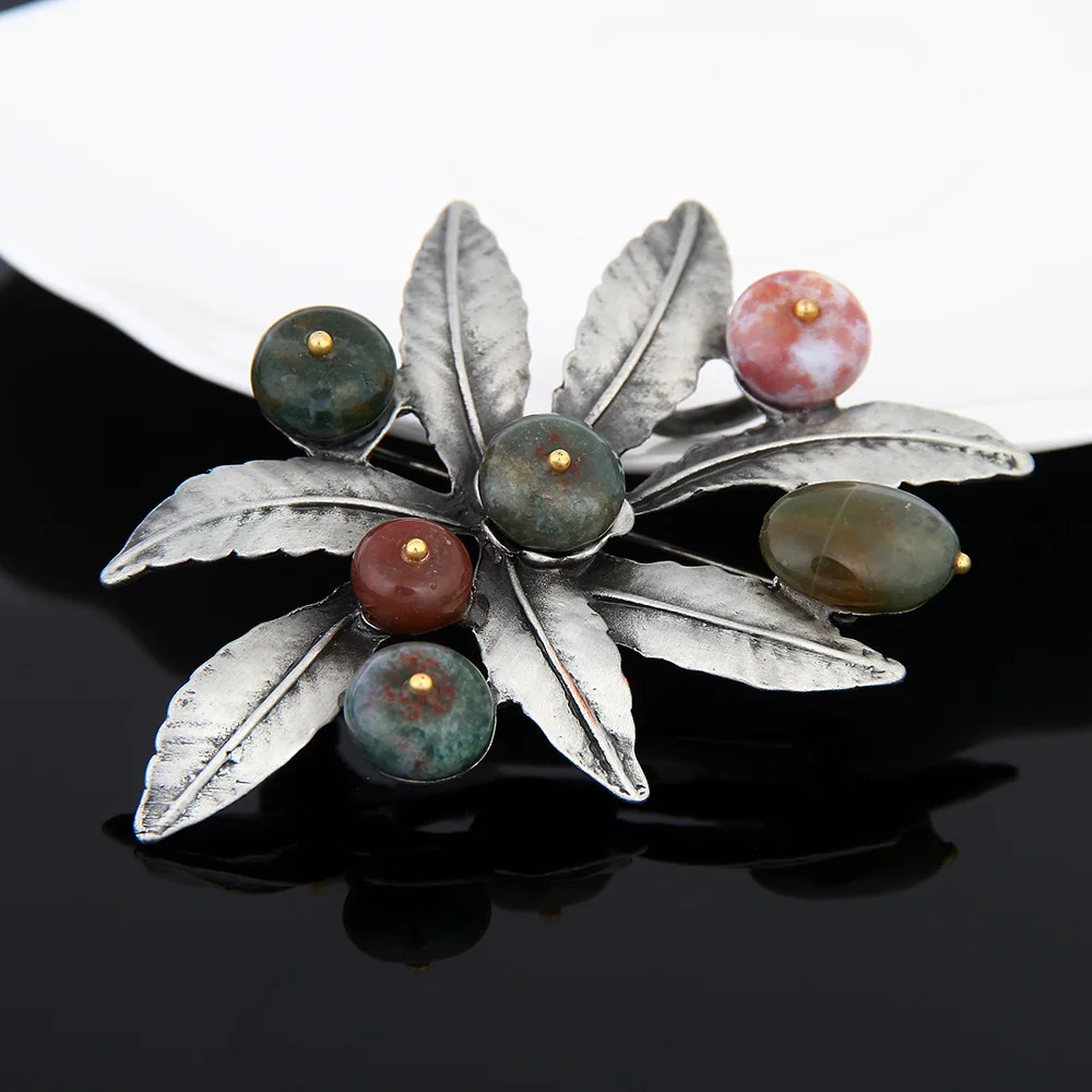 Morkopela Vintage Natural Stone Brooches for Women Large Flower Brooch Suit Dress Pin Fashion Jewelry Party Pins Accessories