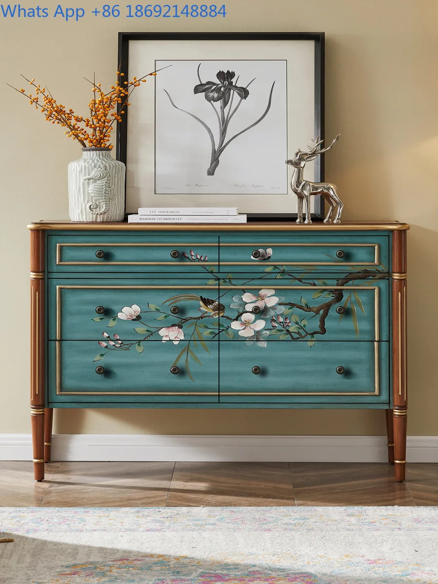 Rustic Solid Wood Chest of Drawers Living Room Storage Cabinet Bedroom End Table Vintage Painted Entryway Cabinet
