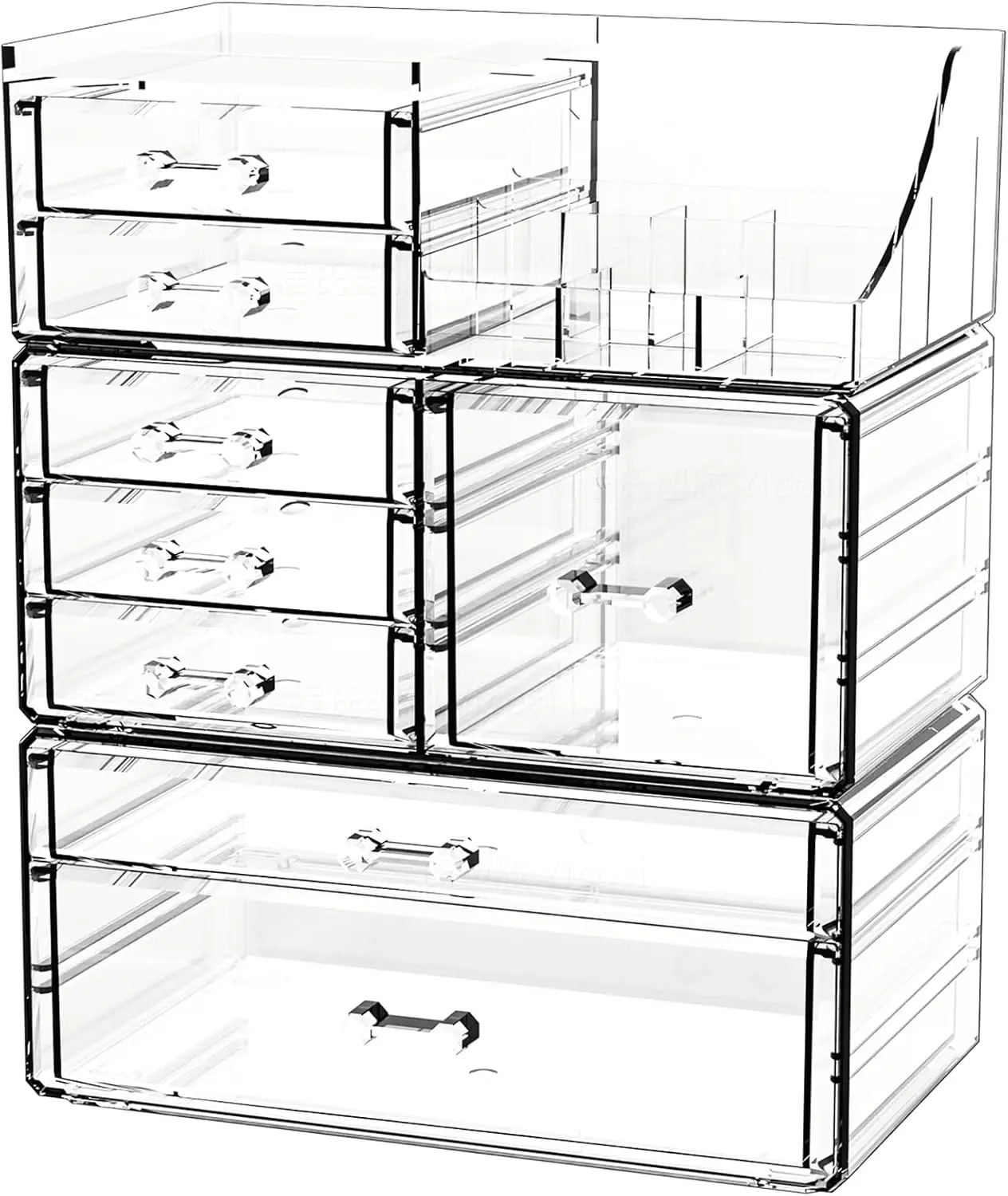 

4 Pack Clear Makeup Organizer - 11 Drawers, Stackable, Large Cosmetic Storage for Counter, Bathroom Vanity