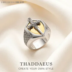 Sword Golden Signet Ring in 925 Sterling Silver,Vintage Gift for Women Men,Europe Winter Fine Mystical Jewelry