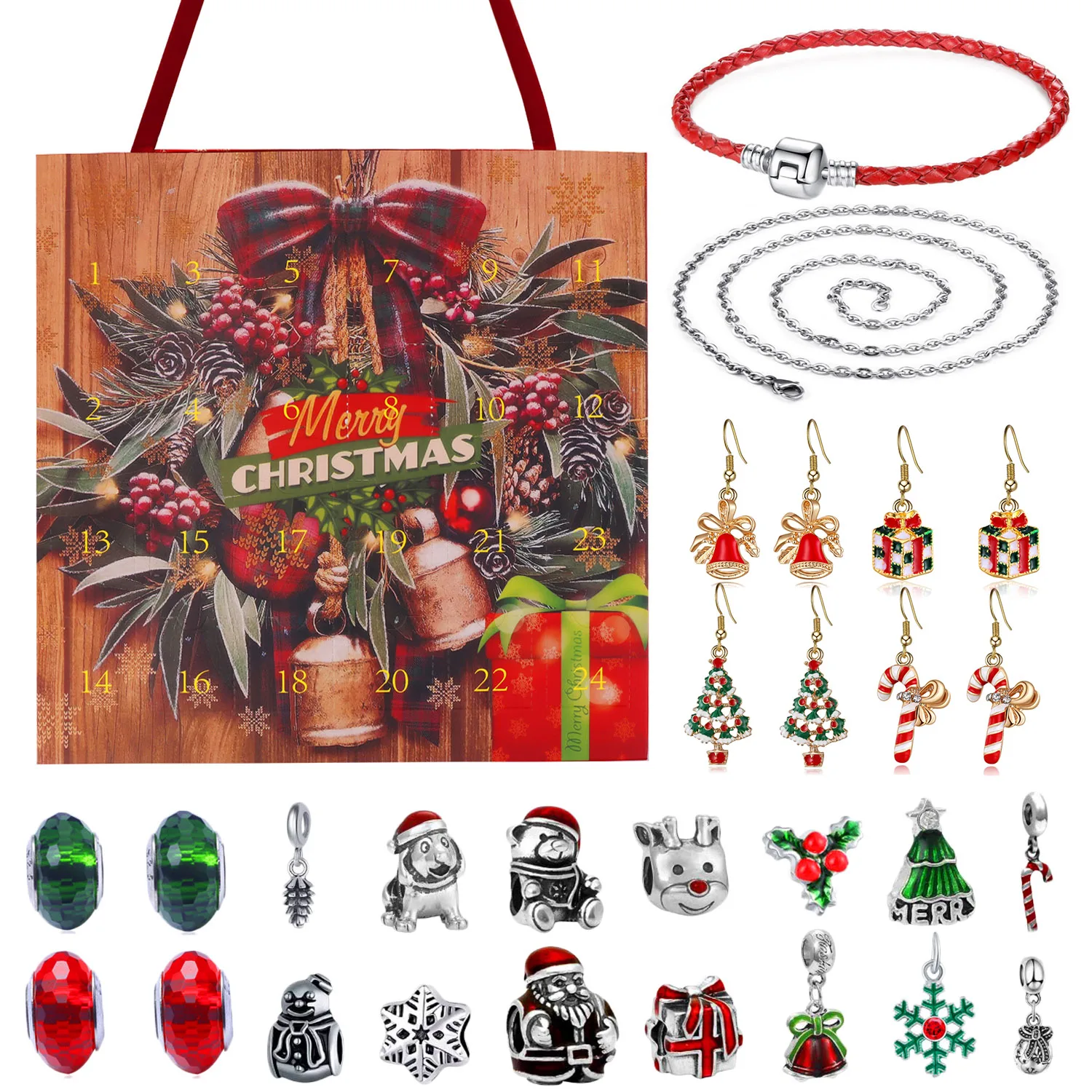 

Behogar Christmas Advent Countdown Calendar 24 Days DIY Necklace Bracelet Earrings Charms Pendants Set for Girls Xmas Gifts