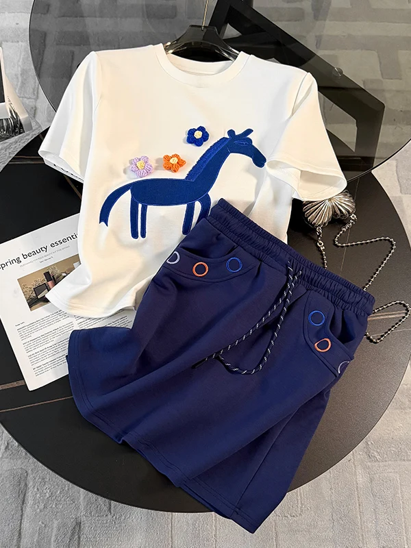 

Summer Active Anti-Aging Casual Sports Skirt Set Women's Cute White Short Sleeve T-Shirt Short Skirt Two-Piece Set Cotton rou...