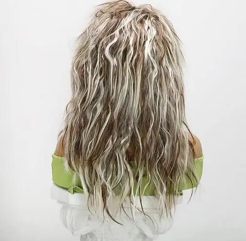 Peruca de cabelo encaracolado longo sintético para mulheres, foguete punk, resistente ao calor, marrom, branco, 24"