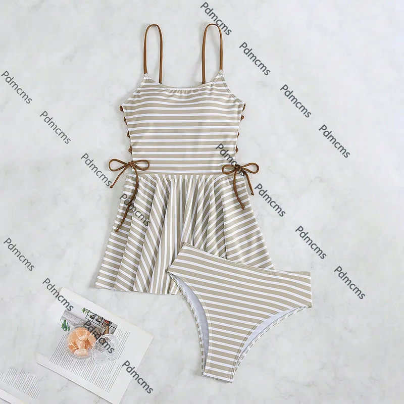 

2025 new European, American retro striped split swimsuit female sexy bikini beach hot spring swimsuit