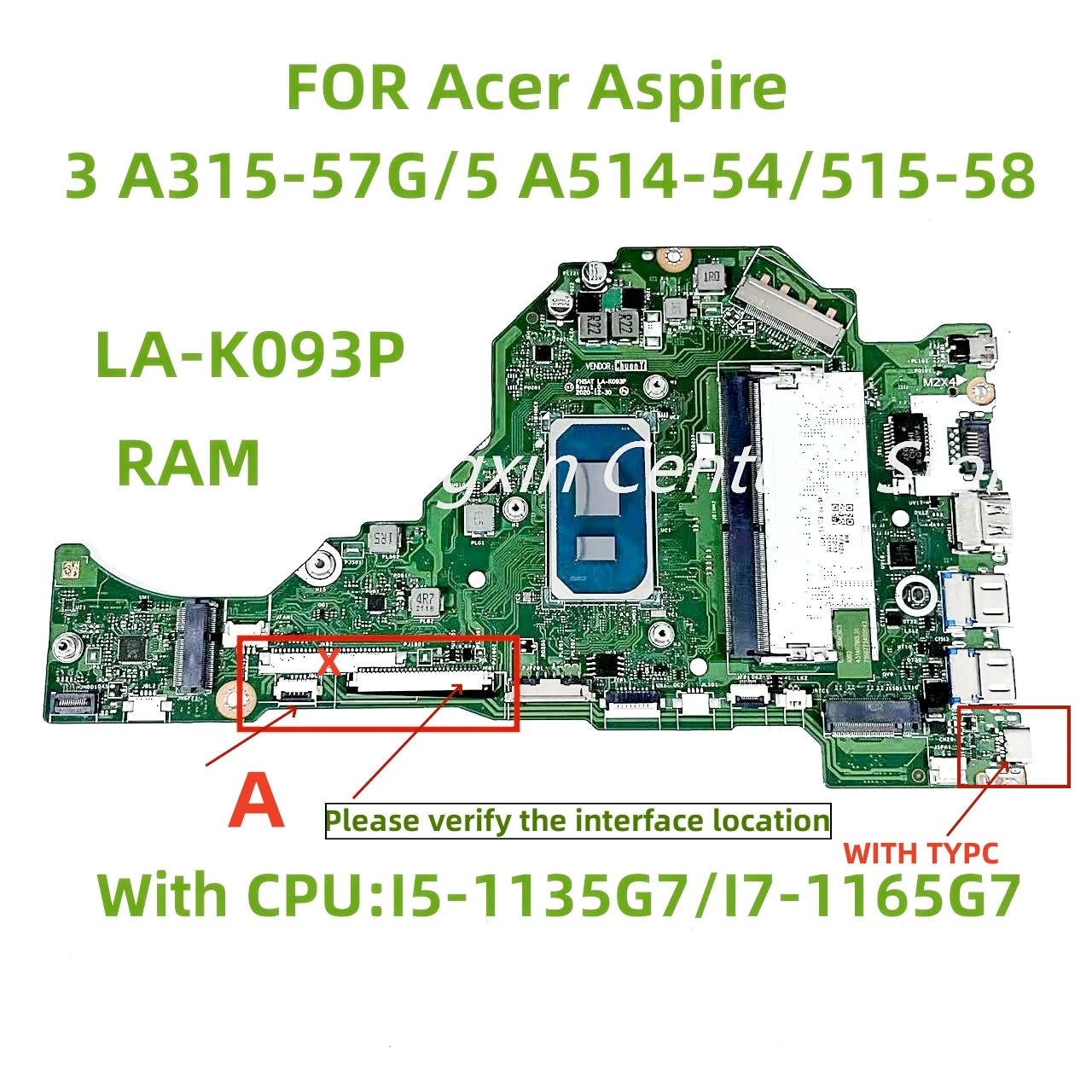 

LA-K093P For Acer Aspire A315-58 A515-56G Laptop Motherboard With CPU:I3 I5 I7-11TH RAM:8GB 100% Tested Fully Work