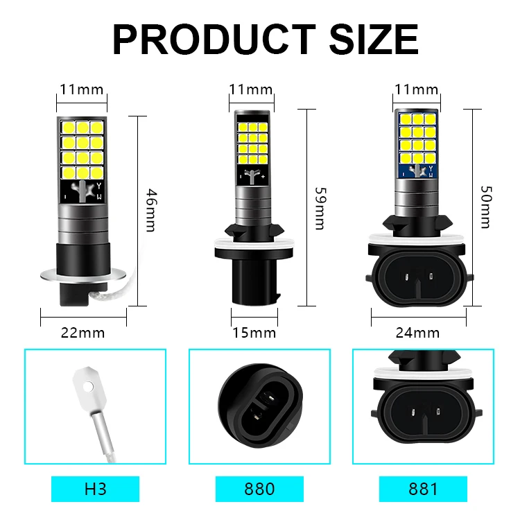 2pcs H3 H27 881 880 Fog Lights LED Bulb Super Bright Car Fog Lights Day Driving Running Light 12V 6000K White Blue Yellow Green