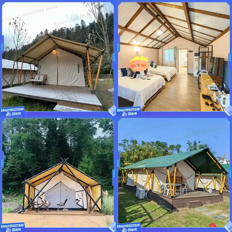 Spacious HAOTEER Nomad Family Tent Double Loft Option Steel Frame Wooden Floor Two Bedrooms Living Room PVC Oxford