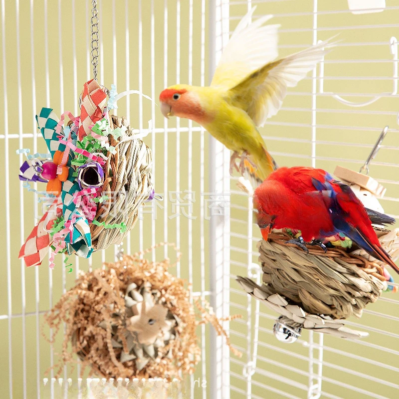 3pcs Bird Toys Hanging Natural Soft Sola Ball Beak Chew Shred Forage Toys Gnawing Toys Grinder Beaks Bird Supplies