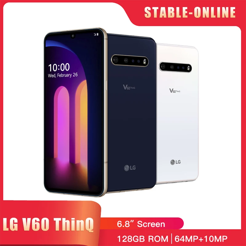 Original LG V60 ThinQ SmartPhone V600VM V600AM V600TM 8GB+128GB/256GB NFC 64MP+13MP+10MP Snapdragon 865 Octa-Core CellPhone