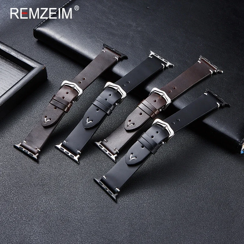 Apple Watch用オイルワックスレザーストラップ,iwatchシリーズ7, 5,se,iwatch,45mm, 41mm, 44mm, 40mm, 42mm, 38mm, 49mm 6、8、9ウルトラ2