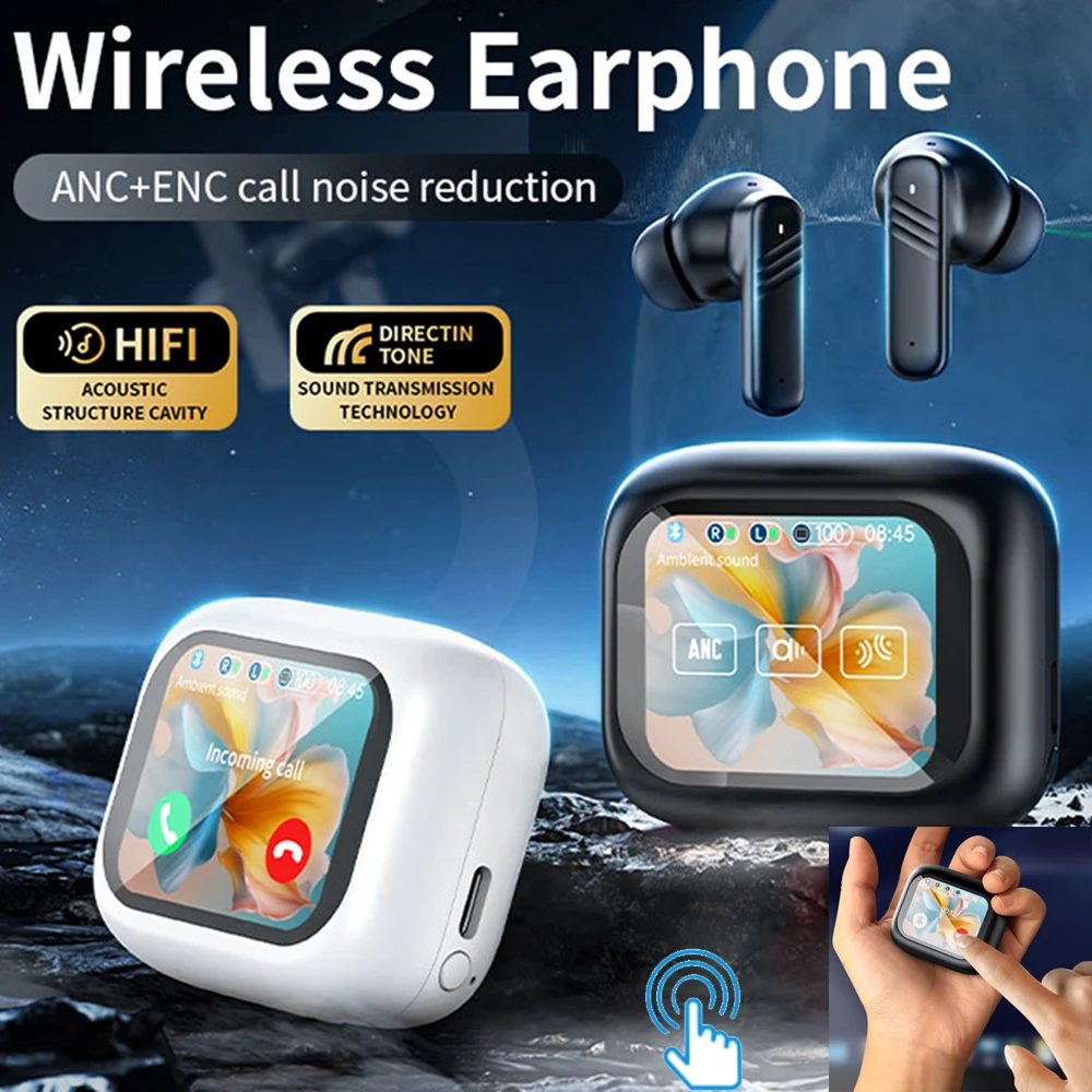 Cuffie Bluetooth 5.4 ENC + ANC Inear Auricolari Full In Touch Screen Cuffie HiFi Stereo Wireless Sport Auricolare Cuffie da gioco