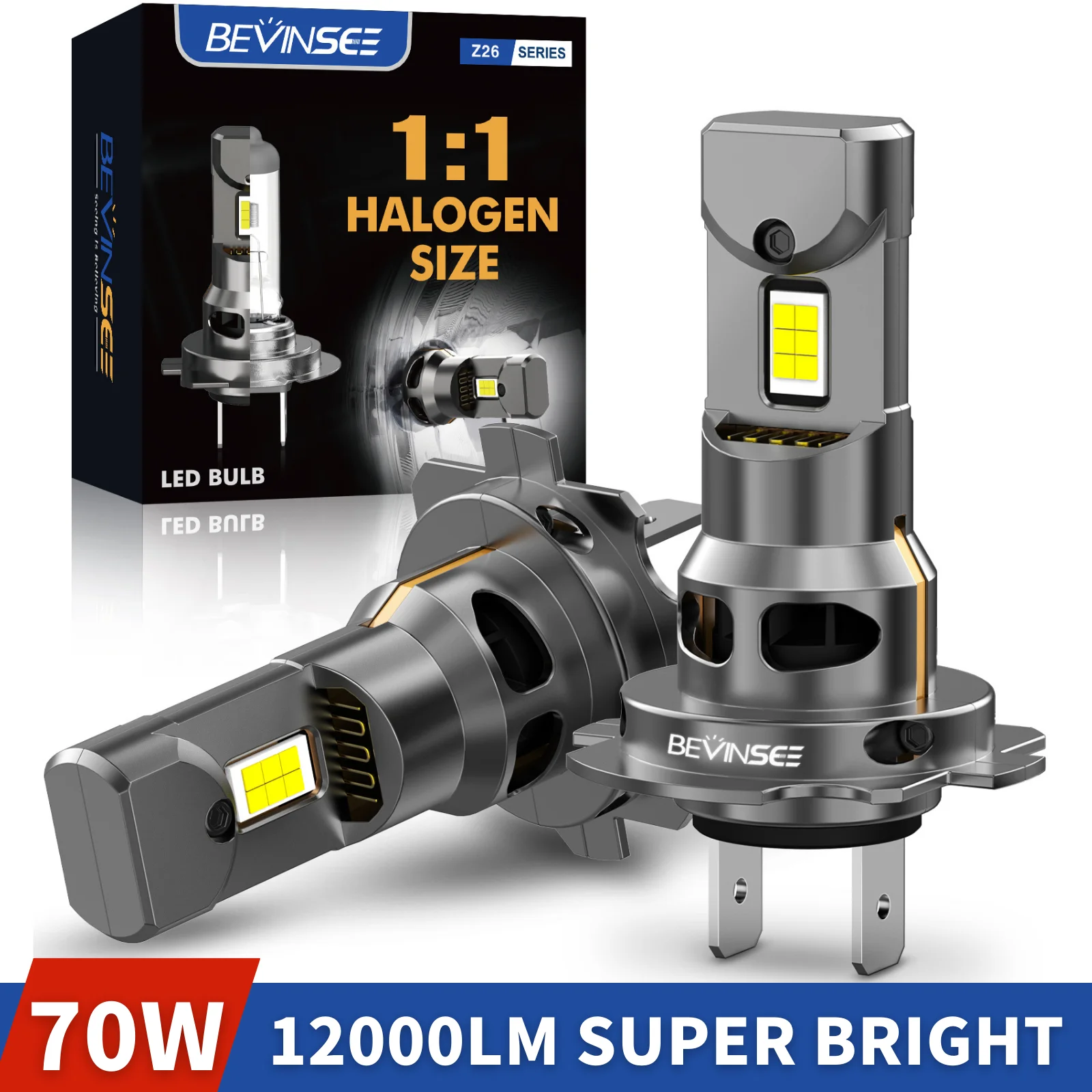 BEVINSEE H7 LED żarówki reflektorów CANBUS 1:1 halogenowe plug and play H4 H1 H11 HB3 9005 HB4 9006 LED samochodowe 70W 12000LM 12V for BMW 3 Series E46 E90 E60 for VW Golf MK4/5 for Audi A4 B6/B7