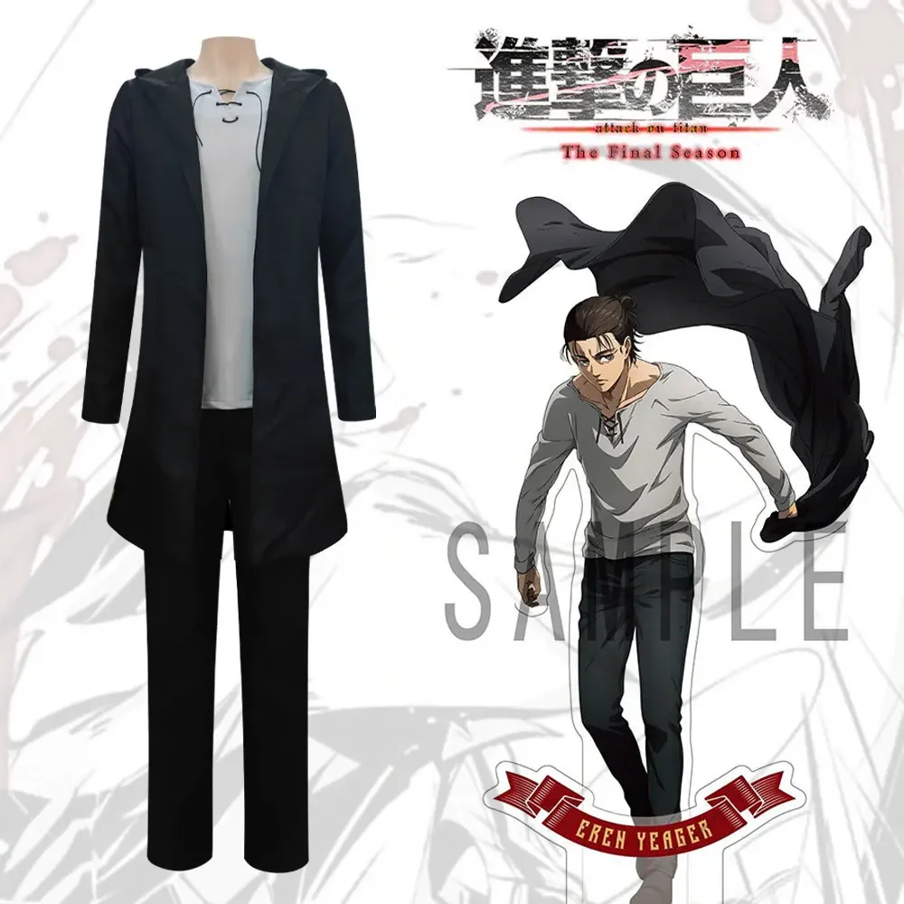 

Anime Attack on Titan Eren Jaeger Cosplay Costume T-shirt Coat Pants Three-piece Set Shingeki No Kyojin Outfits Wig