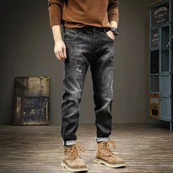 Fashion Vintage Men Jeans Retro Black Gray Stretch Slim Fit Ripped Jeans Men Elastic Trousers Casual Designer Denim Pants Hombre