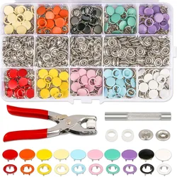 Plier Tool 100/200 Set 10 Color Metal Sewing Buttons Hollow/Solid Prong Press Studs Snap Fasteners for Installing Clothes Bags