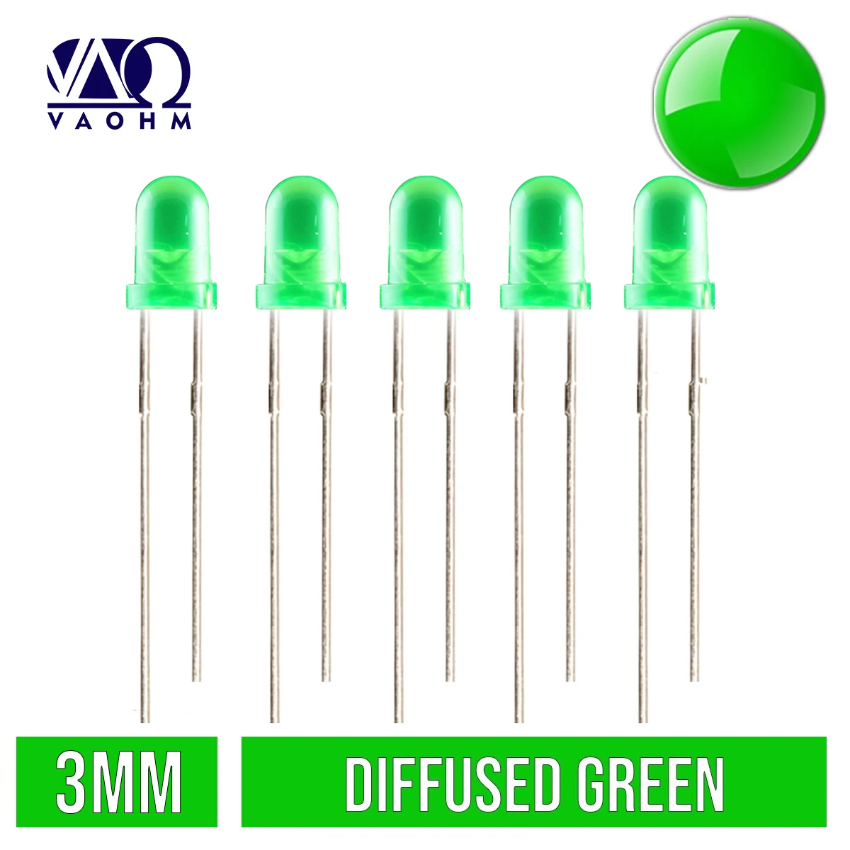 Vaohm 1000PCS F3 3MM LED Green Orange Red Yellow Blue Color Diffused Super Bright