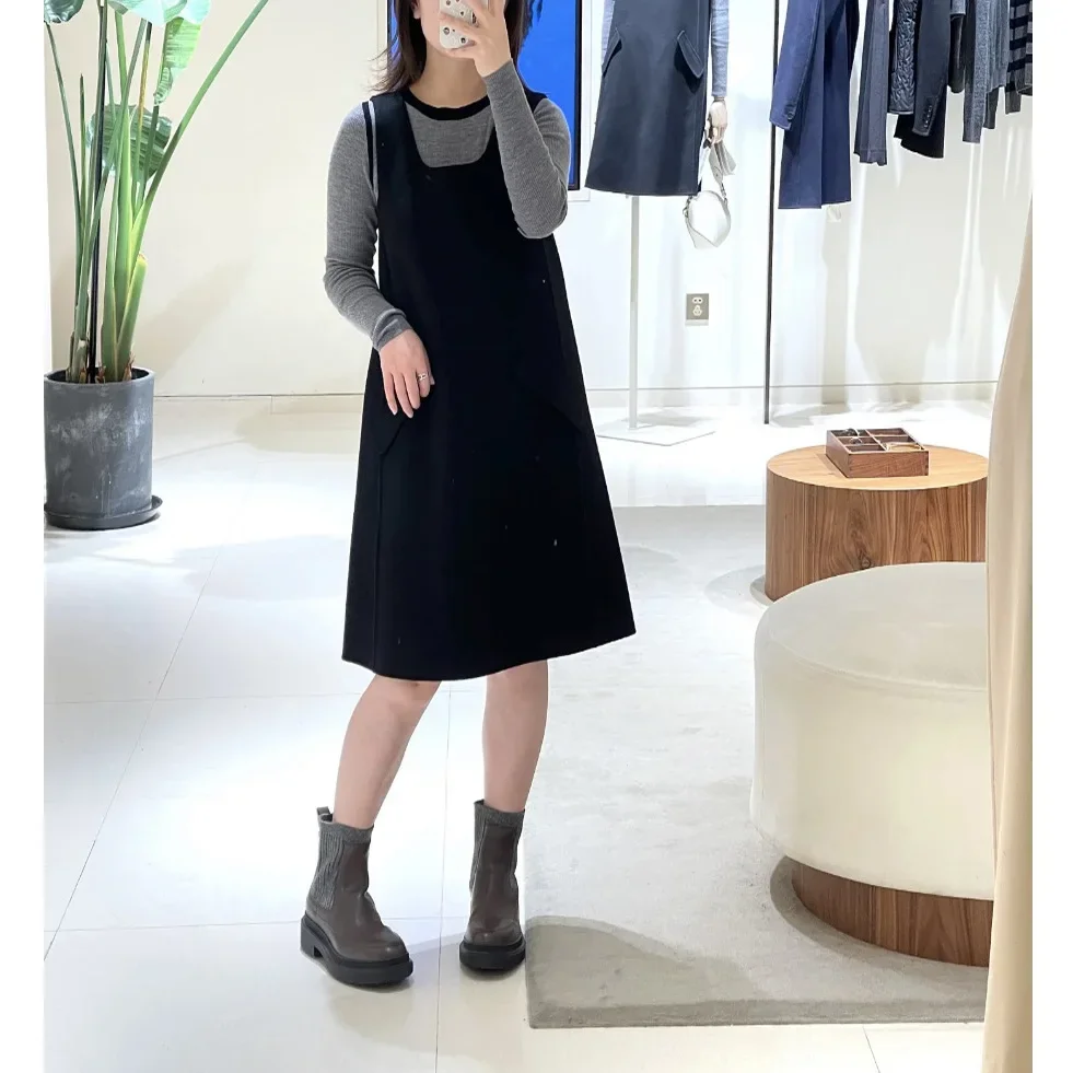 Women's temperament versatile and thin black vest skirt autumn and winter new sleeveless stacked dress