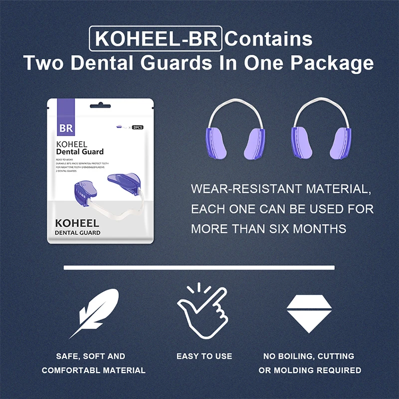 Guarda Boca Ajustável para Moagem de Dentes, Guarda Dentária Noturna, Pára o Bruxismo, Koheel-BR, Auxílio do Sono com Caixa, 2 PCs
