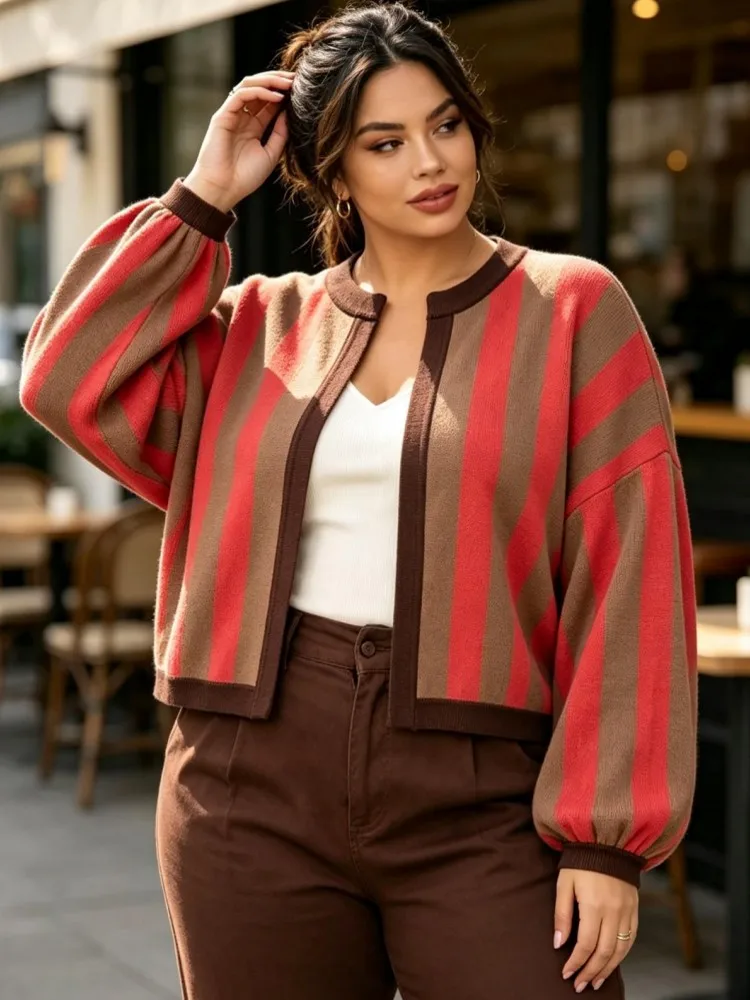 Women's Plus Size L-4XL Casual V-Neck Long Sleeve Knitting Sweater Cardigan Loose Sports Outdoor Top Women Clothing Oversized