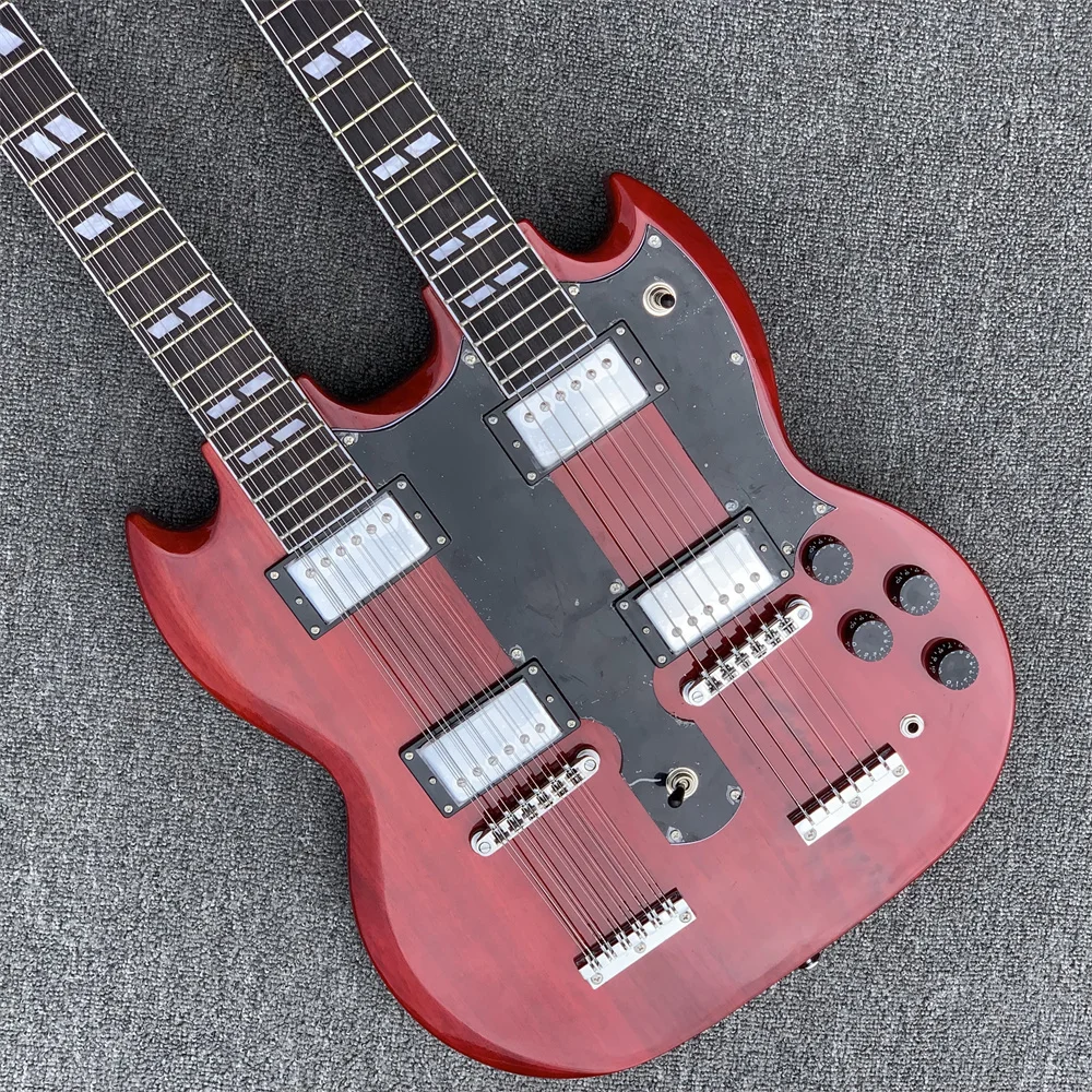 

Double SG Style Double neck 12-string double string + 6-string lead electric guitar red mahogany available by order