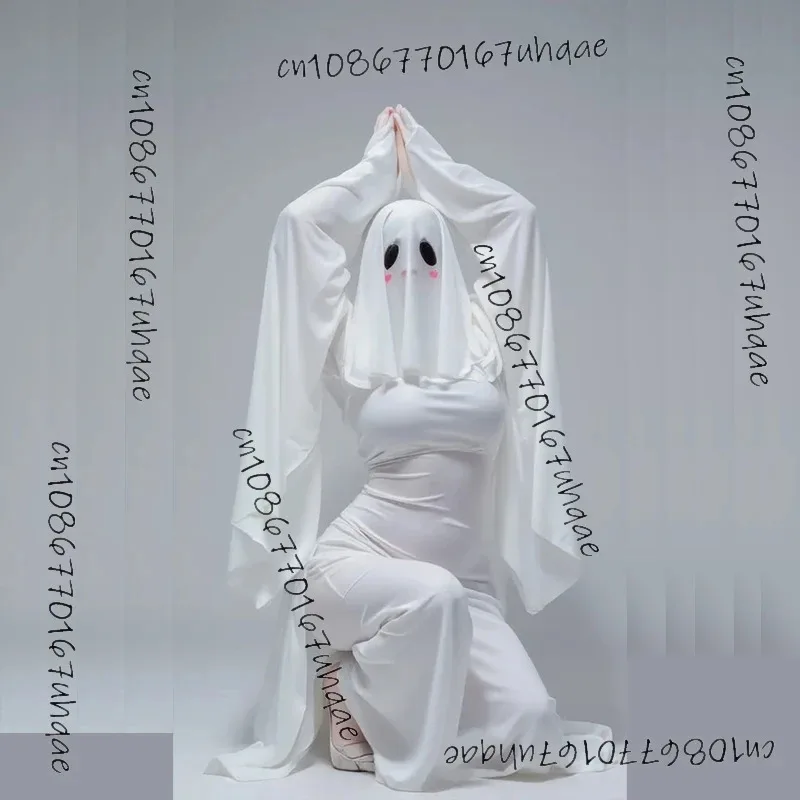 25COSSexy lindo disfraz de fantasma femenino 2024Halloween mujer fantasma Cos ropa adulto vestido blanco asustar cara capa ropa