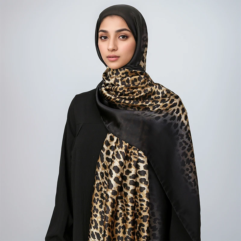 Foulard Carré en Soie Imprimée pour Femme, Design Luxueux, Châle Grande Taille, Bandeau Valide ens, 180x90 cm