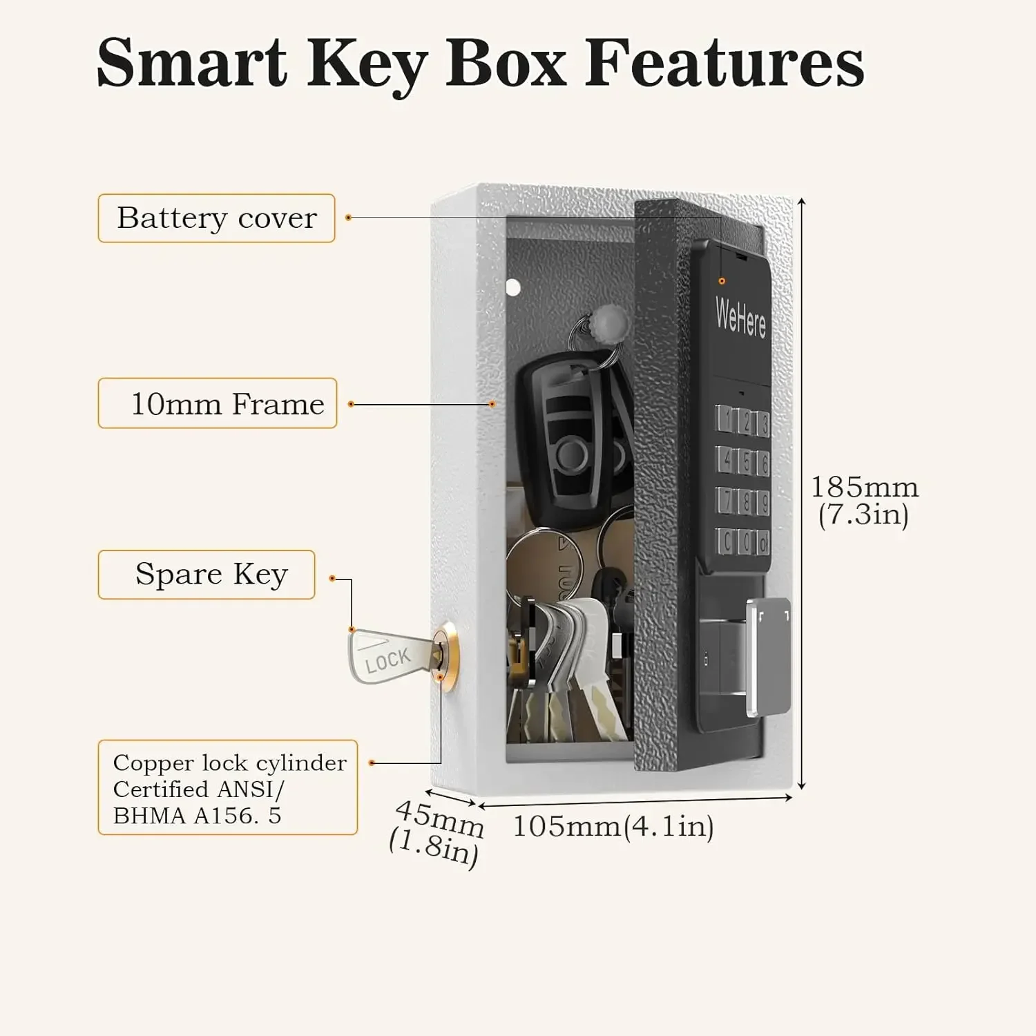 Impermeável Key Lock Box, parede Suporte Montado, Adequado para Casa Chaves, OTP, APP, Código Fixo de Desbloqueio, Outdoor Security Management