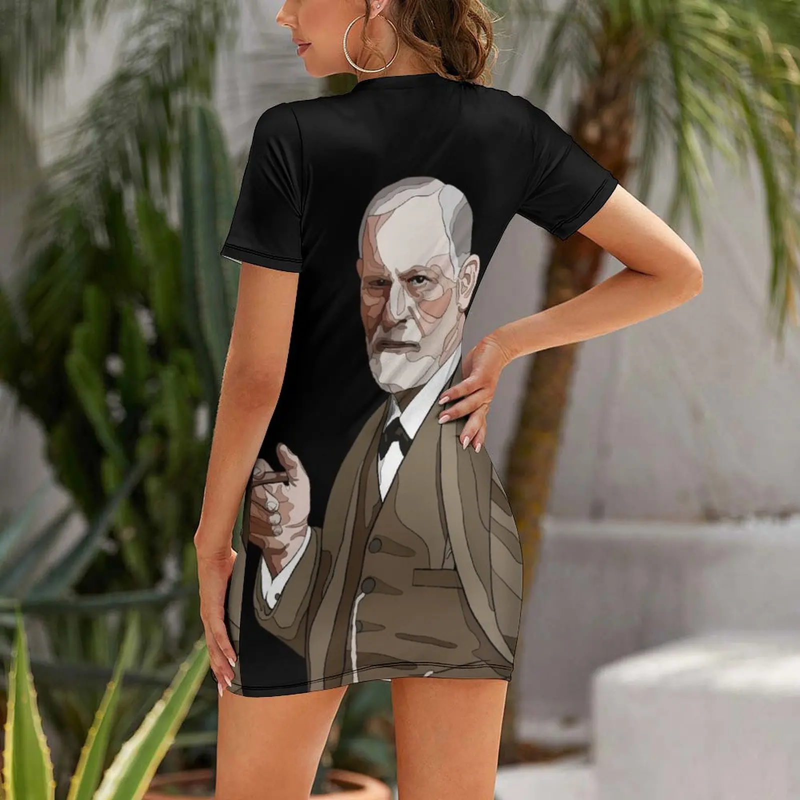 Illustration of Sigmund Freud - founder of psychoanalysis / psychology Short Sleeved Dress prom dresses 2025 Dress