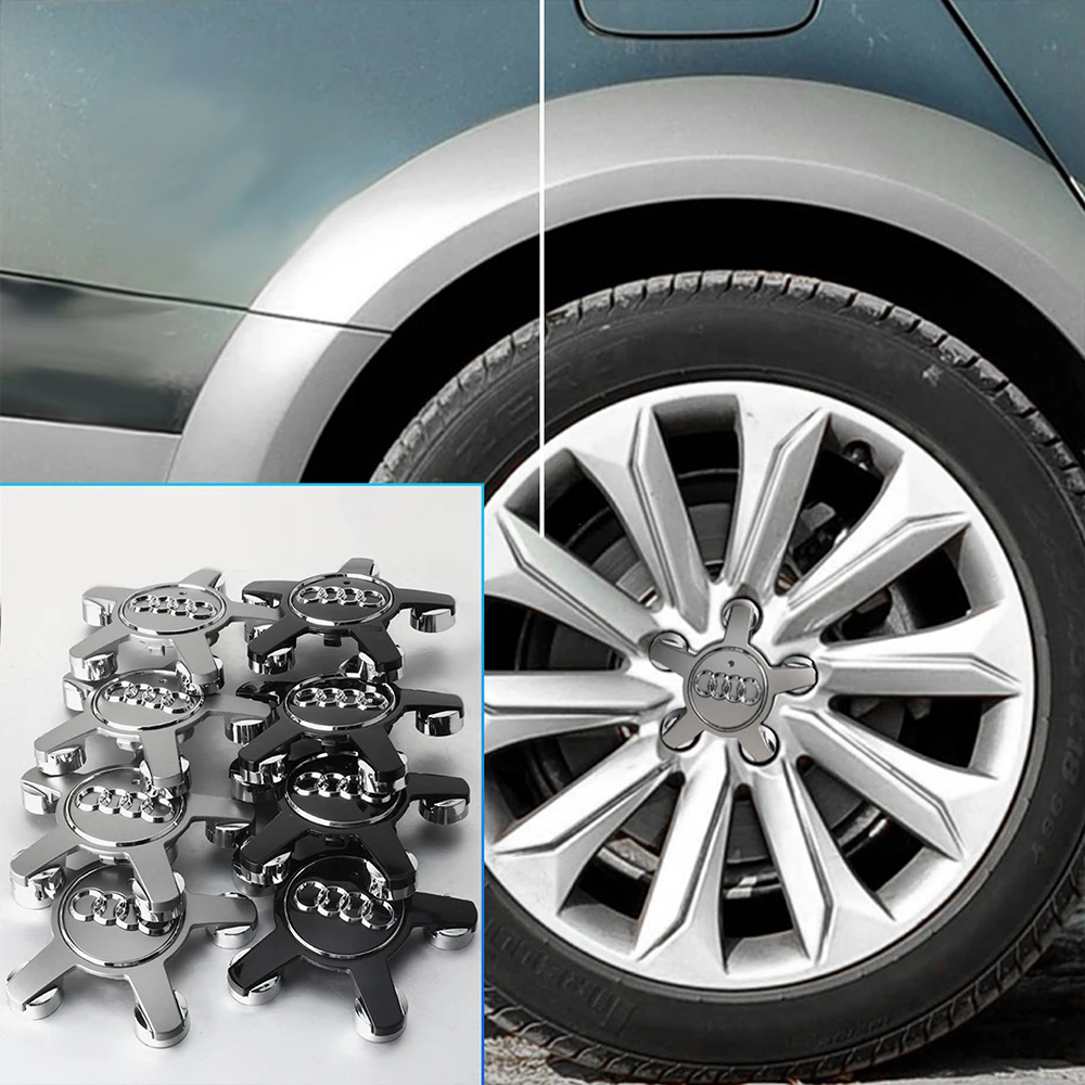 4PCS Car Wheel Center Hub Caps Covers Auto Accessories For Audi S TT A6 C6 C5 C7 A5 A4 B8 B6 B7 A3 A8 A2 A1 Q3 Q5 Q7 RS Quattro - view 5