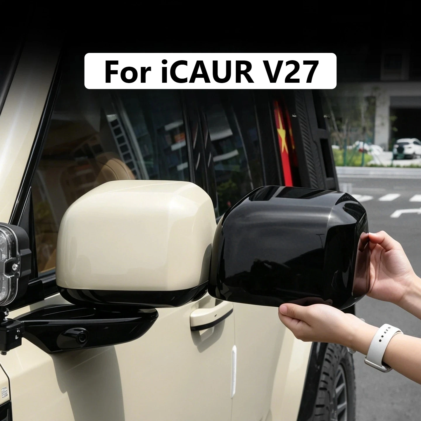 For iCAR V27 iCAUR V27 ABS Black Side Mirror Cover Rearview Mirror Cap Door Handle Trim Scratch-Proof Exterior Protector Trim
