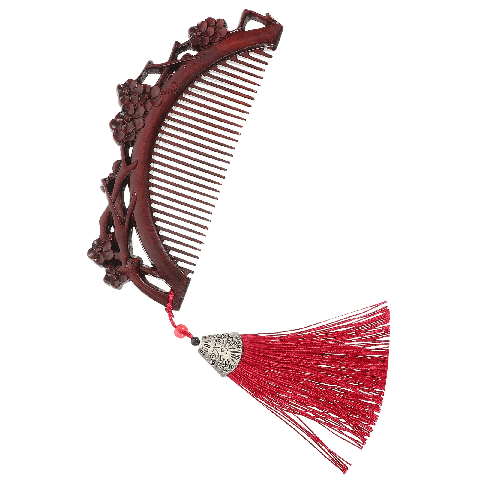 مشط صغير منحوت بزهر البرقوق من خشب الصندل، مشط خشبي مضاد للكهرباء الساكنة لتدليك الشعر، ملحقات سلسلة مفاتيح جيب محمولة للنساء #5