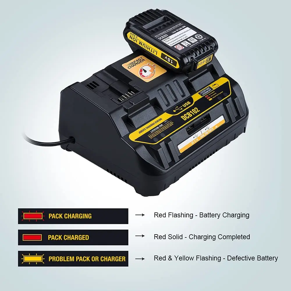 USB port 5V For Dewalt 12V 14.4V 18V Dcb101 Dcb200 Dcb140 Dcb105 EU US Tool Power charger Dcb102 Double Li-Ion Battery Charger