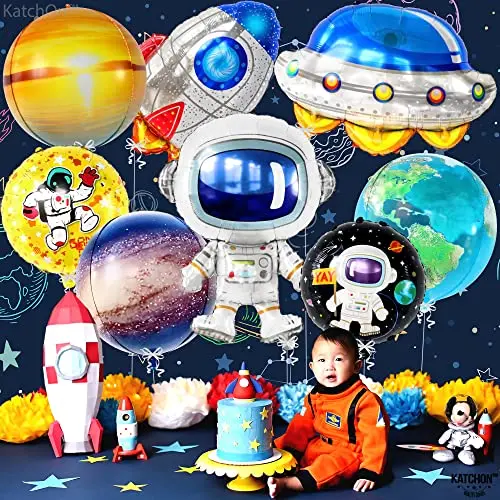 3D Outer Space Balloons 3D Astronaut,Rocket,planet Foil Ballons For Kids Birthday, Baby Shower, Planet Theme Party Decorations