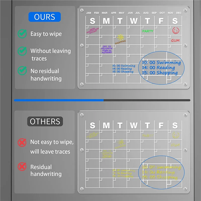 Calendario magnetico AM-acrilico Calendario magnetico trasparente Calendario da frigorifero cancellabile a secco per frigorifero, 16X12 pollici (1 set)