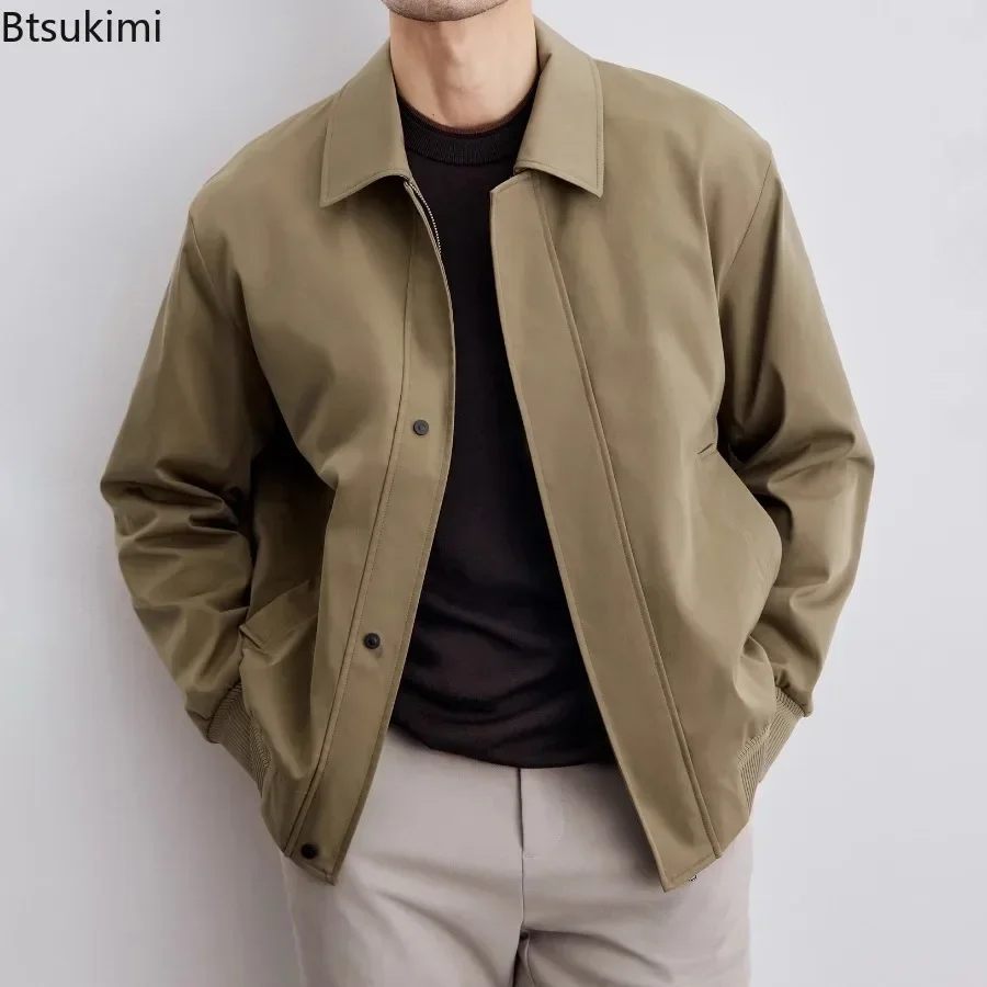 

2025 Men's High-grade Business Jacket Spring Autumn Korean Style Laple Solid Loose Casual Coats Vintage Trend Street Jacket Male