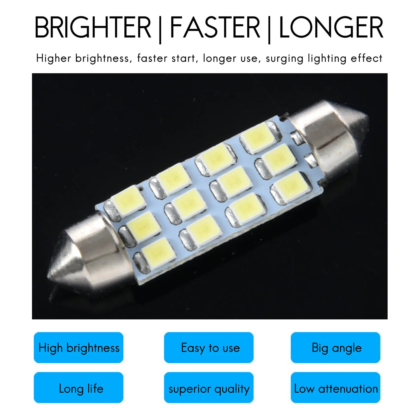 ABZV-42mm 12 SMD 3528 LED สีขาวภายในรถ c5w โดม Festoon หลอดไฟ DC 12V